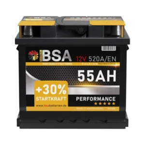 BSA Autobatterie 55Ah 12V +30% Startkraft ersetzt Batterie 50Ah 52Ah 54Ah